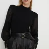 Fashion Oasis Lace Detail Woven Mix Jumper Black