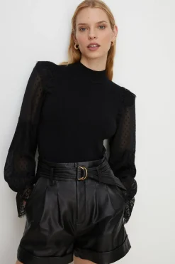 Fashion Oasis Lace Detail Woven Mix Jumper Black