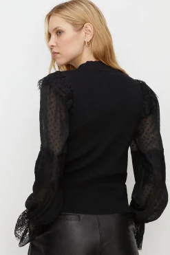 Fashion Oasis Lace Detail Woven Mix Jumper Black