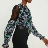 Online Oasis Lace Detailed Floral Ruffle Tie Neck Blouse Lilac