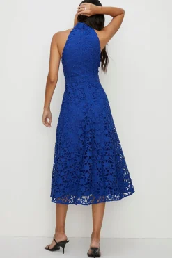Best Oasis Lace Halter Neck Plunge Midi Dress Dark Green