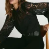 Fashion Oasis Lace High Neck Blouse Black