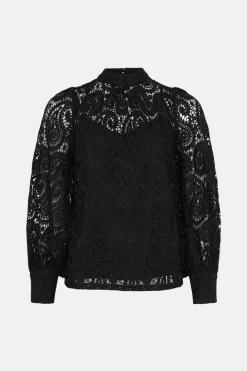 Fashion Oasis Lace High Neck Blouse Black
