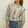 Discount Oasis Lace Insert 3/4 Sleeve Printed Woven Top White