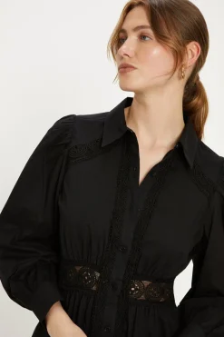 Online Oasis Lace Insert Cotton Shirt Dress Black