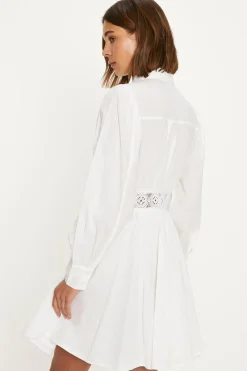 Fashion Oasis Lace Insert Cotton Shirt Dress White