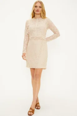 Hot Oasis Lace Long Sleeve Midi Dress Blush