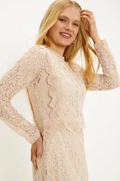 Hot Oasis Lace Long Sleeve Midi Dress Blush