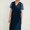 Online Oasis Lace Mix Velvet Wrap Midi Dress Midnight