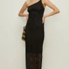 Clearance Oasis Lace One Shoulder Cut-Out Back Midi Dress Black