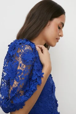 Best Oasis Lace Puff Sleeve Midi Dress Cobalt