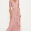 New Oasis Lace Puff Sleeve V Neck Midaxi Dress Green