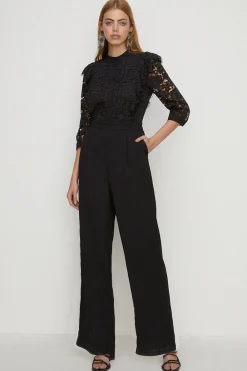 Fashion Oasis Lace Ruffle Tailored Jumpsuit Black