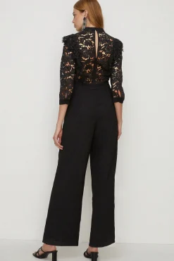 Fashion Oasis Lace Ruffle Tailored Jumpsuit Black