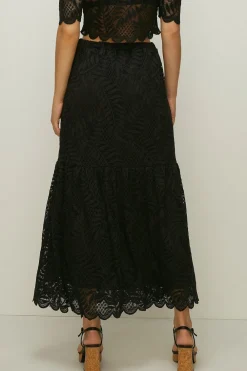 New Oasis Lace Scalloped Hem Tiered Skirt Co-Ord Black