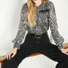 Outlet Oasis Lace Trim Dobby Chiffon Animal Print Blouse Mono