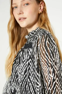 Outlet Oasis Lace Trim Dobby Chiffon Animal Print Blouse Mono