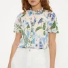 Outlet Oasis Lace Trim Dobby Chiffon Floral Print Blouse Ivory