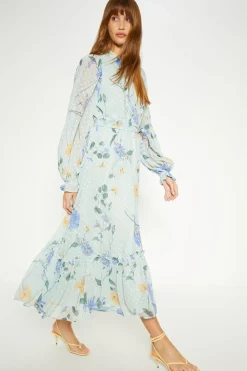 Best Oasis Lace Trim Eastern Dobby Floral Midi Dress Sage