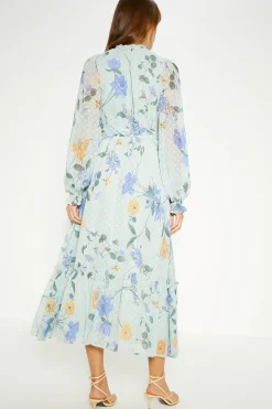 Best Oasis Lace Trim Eastern Dobby Floral Midi Dress Sage