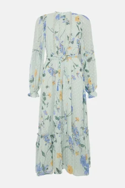 Best Oasis Lace Trim Eastern Dobby Floral Midi Dress Sage