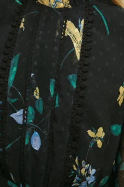 Outlet Oasis Lace Trim Eastern Floral Dobby Chiffon Dress Black