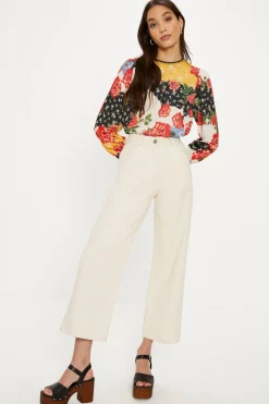 Fashion Oasis Lace Trim Long Sleeve Floral Print Blouse Multi