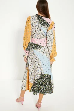 Clearance Oasis Lace Trim Patched Floral Print Midi Dress Multi