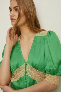 Best Oasis Lace Trim Satin Midi Tea Dress Apple Green