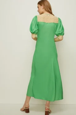 Best Oasis Lace Trim Satin Midi Tea Dress Apple Green