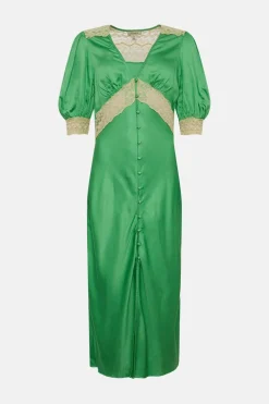 Best Oasis Lace Trim Satin Midi Tea Dress Apple Green