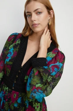 Discount Oasis Lace V Neck Dobby Midaxi Dress Floral