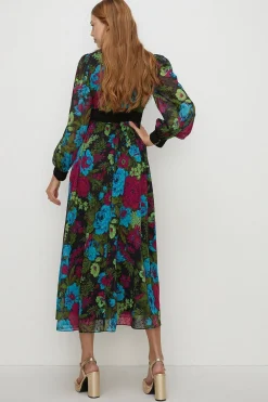 Discount Oasis Lace V Neck Dobby Midaxi Dress Floral
