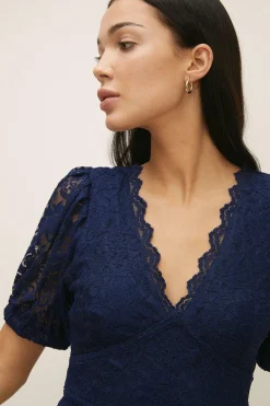 Sale Oasis Lace V Neck Midi Dress Rose