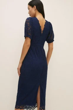 Sale Oasis Lace V Neck Midi Dress Rose