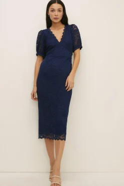 Sale Oasis Lace V Neck Midi Dress Rose