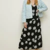 Fashion Oasis Large Daisy Tiered Midi Dress Black