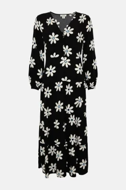 Fashion Oasis Large Daisy Tiered Midi Dress Black