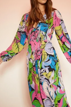Fashion Oasis Large Floral Beaded Tassel V Neck Midi Dress Multi