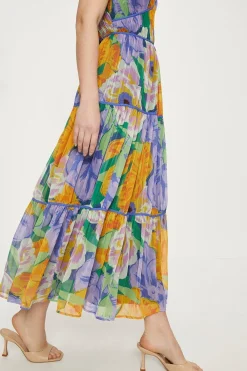 New Oasis Large Floral Gathered Tiered Midi Dress Purple
