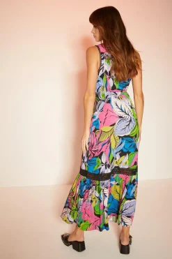 Fashion Oasis Large Floral Lace Trim Plunge Dress Multi