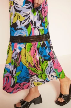 Fashion Oasis Large Floral Lace Trim Plunge Dress Multi