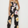 Hot Oasis Large Floral Scuba V Neck Jumpsuit Black
