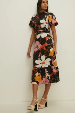 Hot Oasis Large Floral Tiered Scuba Midi Dress Multi