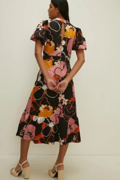 Hot Oasis Large Floral Tiered Scuba Midi Dress Multi