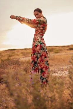 Clearance Oasis Large Rose Metallic Cut Out Maxi Dress Red
