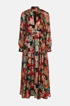 Clearance Oasis Large Rose Metallic Cut Out Maxi Dress Red