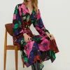 New Oasis Large Scale Bold Floral Wrap Midi Dress Multi