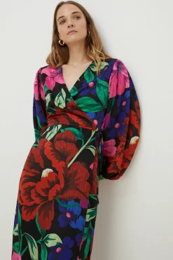New Oasis Large Scale Bold Floral Wrap Midi Dress Multi