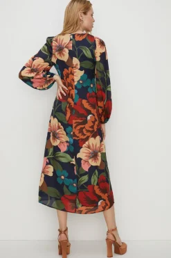Discount Oasis Large Scaled Floral Ruched Front Midi Dress Multi